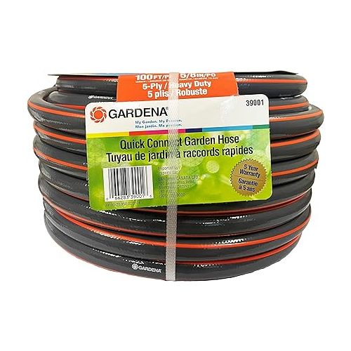  Gardena 39001 100 Foot 5/8 Inch Heavy-Duty Quick Connect Hose, Heavy-Duty 5-Ply Design, Includes Quick Connectors and Adadpters, Kink-Resistant