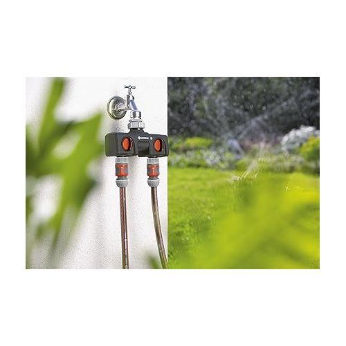  Gardena 38193 Two-Way Garden Hose Splitter with Flow Control Valves, Connect 2 Hoses to 1 Tap, Made in Germany