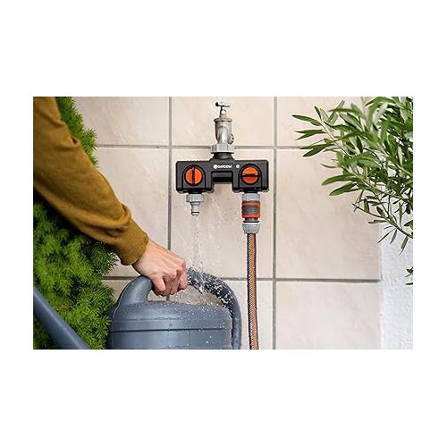  Gardena 38193 Two-Way Garden Hose Splitter with Flow Control Valves, Connect 2 Hoses to 1 Tap, Made in Germany