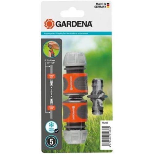  Gardena 18283-20 reparador 15 mm para mangueras de Ø int. 13-15 mm. Contenido: 2 x 18215, 1 x 931 Juego, 35 x 20 x 19 cm, Orange, Grey, Black