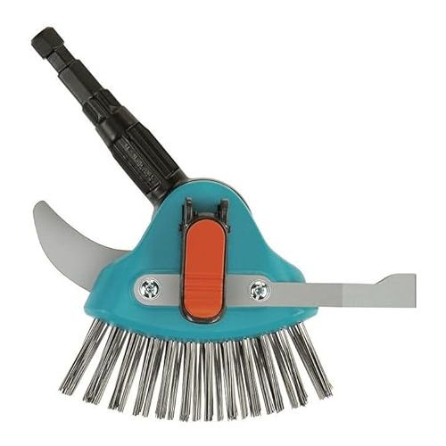  Gardena 3608-20 Combisystem 3-in-1 Patio Weeding with Cleaning Brush, Turquoise, Orange, Silver