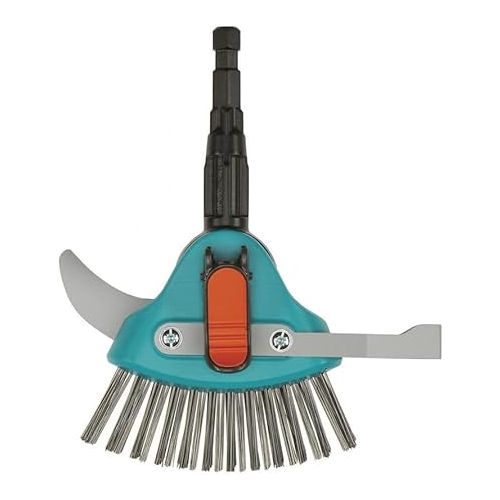  Gardena 3608-20 Combisystem 3-in-1 Patio Weeding with Cleaning Brush, Turquoise, Orange, Silver