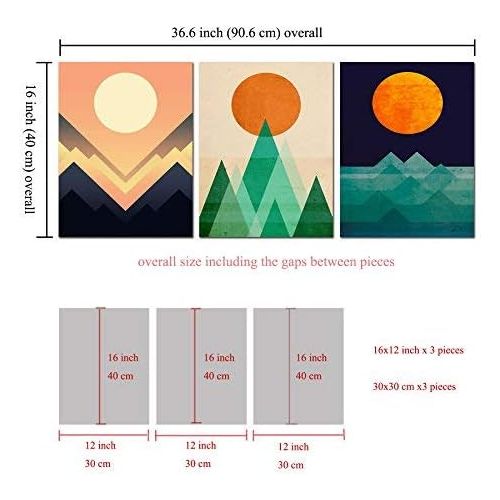  Gardenia Art - Abstract Sunrise and Sunset Canvas Prints Wall Art Paintings Abstract Geometry Wall Artworks Pictures for Living Room Bedroom Decoration, 16x12 inchpiece, 3 Panels