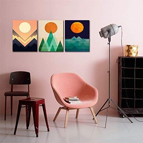  Gardenia Art - Abstract Sunrise and Sunset Canvas Prints Wall Art Paintings Abstract Geometry Wall Artworks Pictures for Living Room Bedroom Decoration, 16x12 inchpiece, 3 Panels