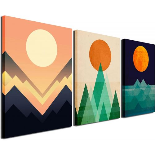  Gardenia Art - Abstract Sunrise and Sunset Canvas Prints Wall Art Paintings Abstract Geometry Wall Artworks Pictures for Living Room Bedroom Decoration, 16x12 inchpiece, 3 Panels