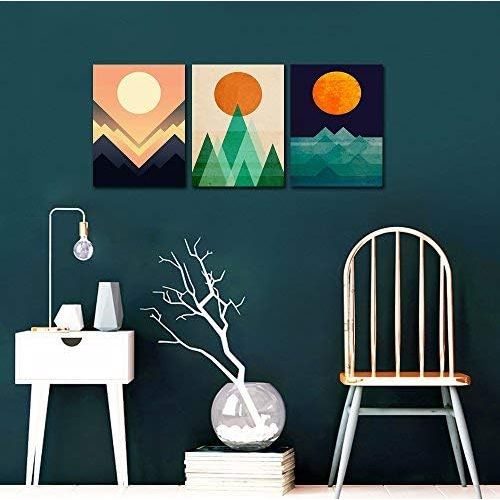  Gardenia Art - Abstract Sunrise and Sunset Canvas Prints Wall Art Paintings Abstract Geometry Wall Artworks Pictures for Living Room Bedroom Decoration, 16x12 inchpiece, 3 Panels