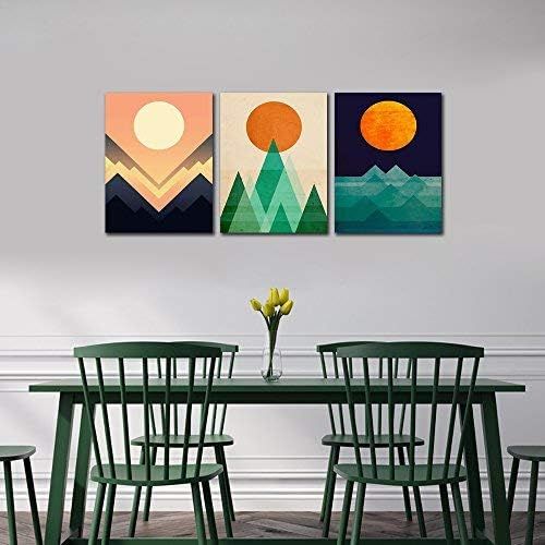  Gardenia Art - Abstract Sunrise and Sunset Canvas Prints Wall Art Paintings Abstract Geometry Wall Artworks Pictures for Living Room Bedroom Decoration, 16x12 inchpiece, 3 Panels