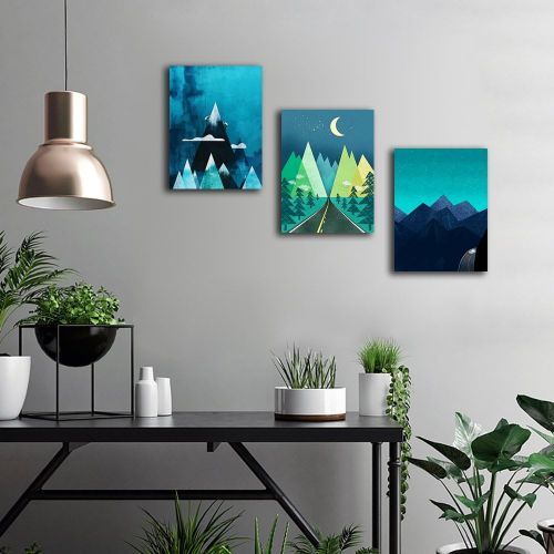  Gardenia Art - Abstract Sunrise and Sunset Canvas Prints Wall Art Paintings Abstract Geometry Wall Artworks Pictures for Living Room Bedroom Decoration, 16x12 inchpiece, 3 Panels