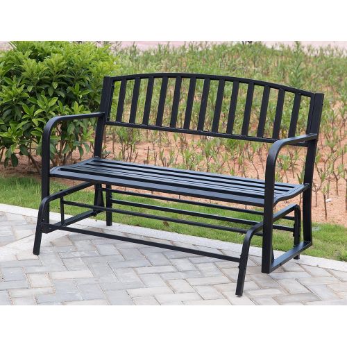  Gardenised QI003392 Powder Coated Steel Patio Garden Park Yard, 50 Outdoor Swing Glider Bench, Black