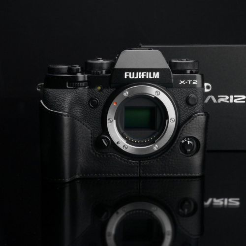  Gariz XS-CHXT2BK Genuine Leather Camera Metal Half Case for Fuji Fujifilm X-T2 XT2 / XT3, Black