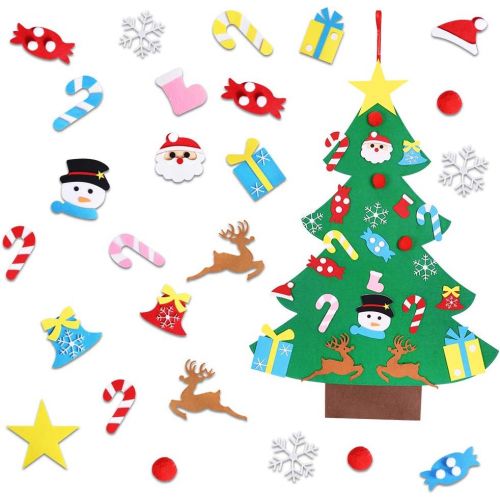  [아마존베스트]Children's Childrens Felt Christmas Tree Set Ornaments DIY Home Decoration Wall Hanging Childrens Felt Craft Kits for Christmas, New Year, Various Festivals (Santa, Snowman, Reindeer)