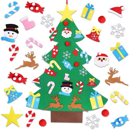  [아마존베스트]Children's Childrens Felt Christmas Tree Set Ornaments DIY Home Decoration Wall Hanging Childrens Felt Craft Kits for Christmas, New Year, Various Festivals (Santa, Snowman, Reindeer)