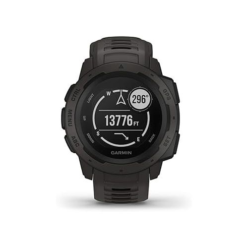 가민 Garmin Instinct, Rugged Outdoor Watch with GPS, Features Glonass and Galileo, Heart Rate Monitoring and 3-Axis Compass, Graphite