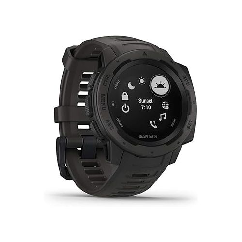 가민 Garmin Instinct, Rugged Outdoor Watch with GPS, Features Glonass and Galileo, Heart Rate Monitoring and 3-Axis Compass, Graphite