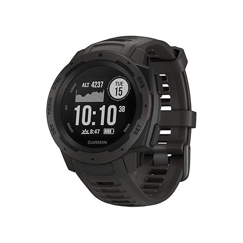 가민 Garmin Instinct, Rugged Outdoor Watch with GPS, Features Glonass and Galileo, Heart Rate Monitoring and 3-Axis Compass, Graphite