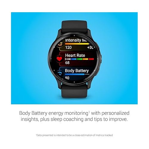가민 Garmin Venu 3 Slate Stainless Steel Bezel 1.4-Inch AMOLED Touchscreen Display Smart Watch with 45mm Black Case and Silicone Band