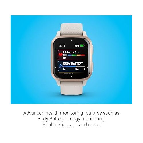 가민 Garmin Venu® Sq 2 - Music Edition, GPS Smartwatch, All-Day Health Monitoring, Long-Lasting Battery Life, AMOLED Display, Peach Gold and Ivory