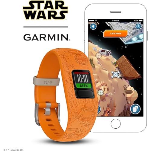 가민 Garmin vivofit jr. 2, Kids Fitness/Activity Tracker, 1-Year Battery Life, Adjustable Band, Star Wars Light Side, Bright Orange