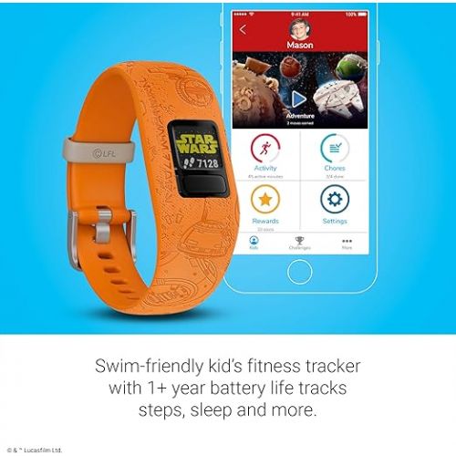 가민 Garmin vivofit jr. 2, Kids Fitness/Activity Tracker, 1-Year Battery Life, Adjustable Band, Star Wars Light Side, Bright Orange
