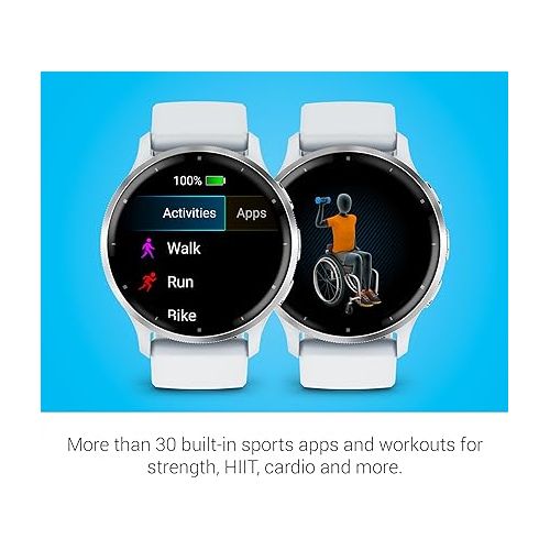 가민 Garmin Venu 3 Silver Stainless Steel Bezel 1.4-Inch AMOLED Touchscreen Display Smart Watch with 45mm Whitestone Case and Silicone Band