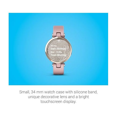 가민 Garmin Lily™ Stylish Small Smartwatch, Bright Touchscreen Display and Patterned Lens, Cream Gold and Dust Rose, Silicone Band