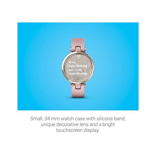 가민 Garmin Lily™ Stylish Small Smartwatch, Bright Touchscreen Display and Patterned Lens, Cream Gold and Dust Rose, Silicone Band