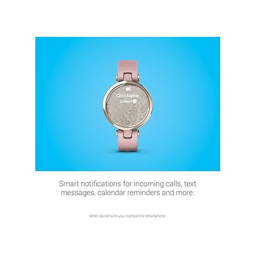 가민 Garmin Lily™ Stylish Small Smartwatch, Bright Touchscreen Display and Patterned Lens, Cream Gold and Dust Rose, Silicone Band