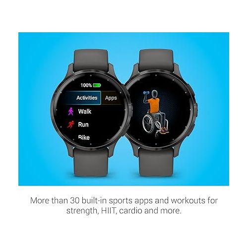 가민 Garmin Venu 3S Slate Stainless Steel Bezel 1.2-Inch AMOLED Touchscreen Display Smart Watch with 41mm Pebble Gray Case and Silicone Band
