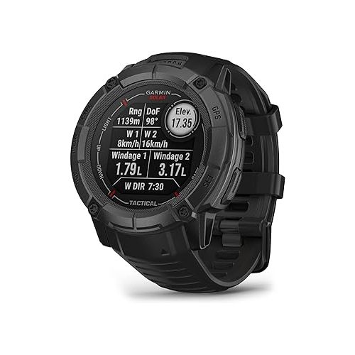 가민 Garmin Instinct 2X Solar - Tactical Edition, Rugged GPS Smartwatch, Built-in Flashlight, Ballistics Calculator, Solar Charging Capability, Black