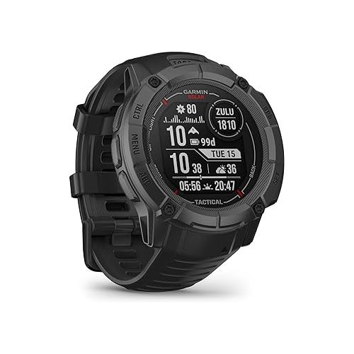 가민 Garmin Instinct 2X Solar - Tactical Edition, Rugged GPS Smartwatch, Built-in Flashlight, Ballistics Calculator, Solar Charging Capability, Black