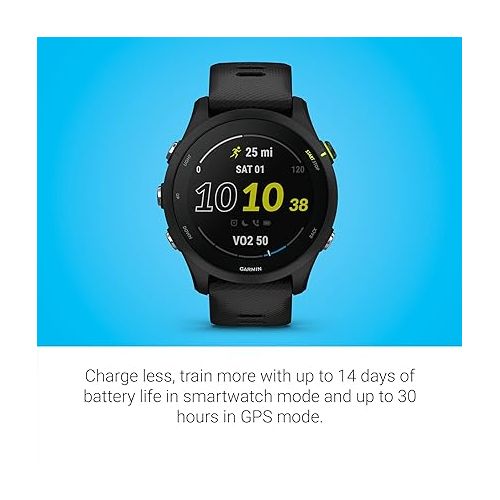 가민 Garmin 010-02641-20 Forerunner® 255 Music, GPS Running Smartwatch with Music, Advanced Insights, Long-Lasting Battery, Black