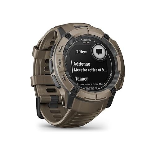 가민 Garmin Instinct 2X Solar - Tactical Edition, Rugged GPS Smartwatch, Built-in Flashlight, Ballistics Calculator, Solar Charging Capability, Coyote Tan