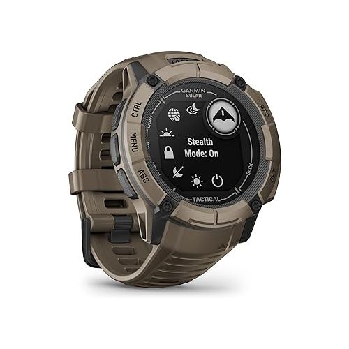 가민 Garmin Instinct 2X Solar - Tactical Edition, Rugged GPS Smartwatch, Built-in Flashlight, Ballistics Calculator, Solar Charging Capability, Coyote Tan