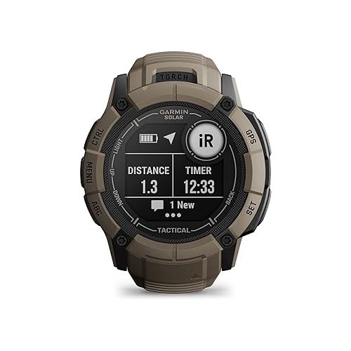 가민 Garmin Instinct 2X Solar - Tactical Edition, Rugged GPS Smartwatch, Built-in Flashlight, Ballistics Calculator, Solar Charging Capability, Coyote Tan
