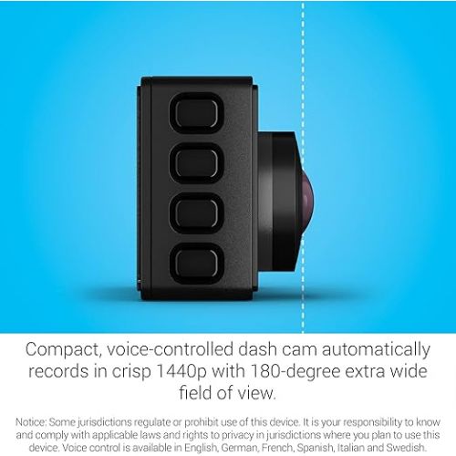 가민 Garmin Dash Cam 67W, 1440p and extra-wide 180-degree FOV, Monitor Your Vehicle While Away w/ New Connected Features, Voice Control, Compact and Discreet, Includes Memory Card - 010-02505-05