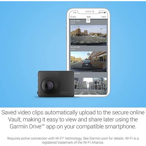 가민 Garmin Dash Cam 67W, 1440p and extra-wide 180-degree FOV, Monitor Your Vehicle While Away w/ New Connected Features, Voice Control, Compact and Discreet, Includes Memory Card - 010-02505-05