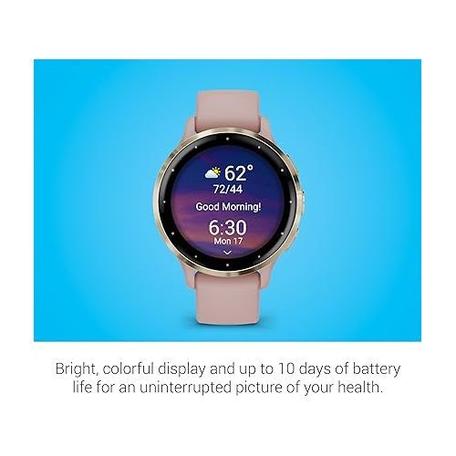 가민 Garmin Venu 3S Soft Gold Stainless Steel Bezel 1.2-Inch AMOLED Touchscreen Display Smart Watch with 41mm Dust Rose Case and Silicone Band