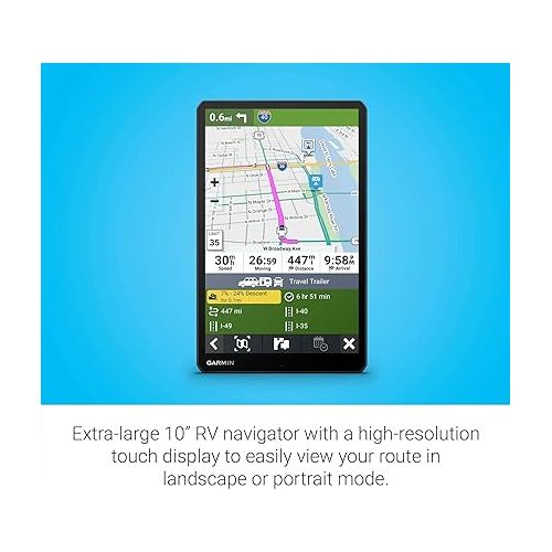 가민 Garmin RV 1095, Extra-Large, Easy-to-Read 10” GPS RV Navigator, Custom RV Routing, High-Resolution Birdseye Satellite Imagery, Directory of RV Parks and Services, Landscape or Portrait View Display