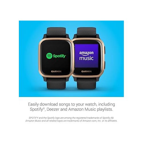 가민 Garmin Venu Sq Music, GPS Smartwatch with Bright Touchscreen Display, Features Music and Up To 6 Days of Battery Life, Black and Rose Gold