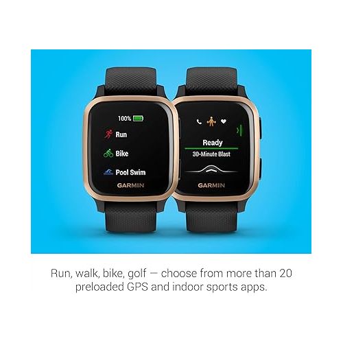 가민 Garmin Venu Sq Music, GPS Smartwatch with Bright Touchscreen Display, Features Music and Up To 6 Days of Battery Life, Black and Rose Gold