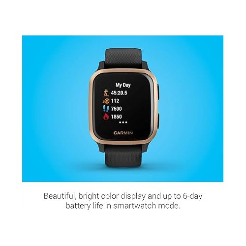가민 Garmin Venu Sq Music, GPS Smartwatch with Bright Touchscreen Display, Features Music and Up To 6 Days of Battery Life, Black and Rose Gold