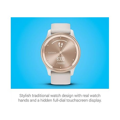 가민 Garmin vivomove Trend, Stylish Hybrid Smartwatch, Long-Lasting Battery Life, Dynamic Watch Hands and Touchscreen Display, Ivory