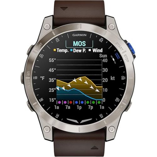 가민 Garmin D2™ Mach 1, Touchscreen Aviator Smartwatch with GPS Moving Map, Aviation Weather, Health and Wellness Features and More, Oxford Brown Leather Band