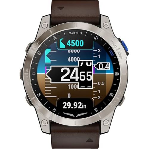 가민 Garmin D2™ Mach 1, Touchscreen Aviator Smartwatch with GPS Moving Map, Aviation Weather, Health and Wellness Features and More, Oxford Brown Leather Band