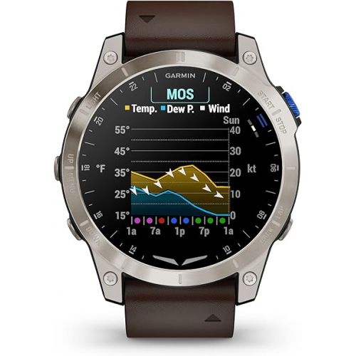 가민 Garmin D2™ Mach 1, Touchscreen Aviator Smartwatch with GPS Moving Map, Aviation Weather, Health and Wellness Features and More, Oxford Brown Leather Band