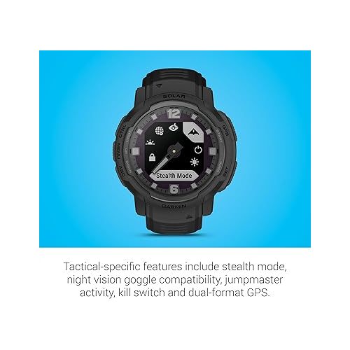 가민 Garmin Instinct Crossover Solar - Tactical Edition, Rugged Hybrid Smartwatch with Solar Charging Capabilities, Tactical-Specific Features, Analog Hands and Digital Display, Black