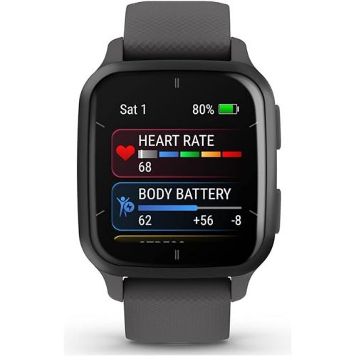 가민 Garmin Venu® Sq 2 GPS Smartwatch, All-Day Health Monitoring, Long-Lasting Battery Life, AMOLED Display, Slate and Shadow Gray