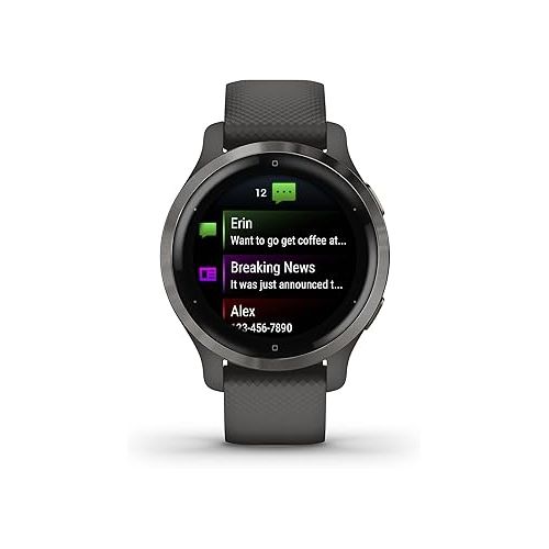 가민 Garmin Venu 2S, Smaller-sized GPS Smartwatch with Advanced Health Monitoring and Fitness Features, Slate Bezel with Graphite Case and Silicone Band