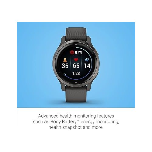 가민 Garmin Venu 2S, Smaller-sized GPS Smartwatch with Advanced Health Monitoring and Fitness Features, Slate Bezel with Graphite Case and Silicone Band