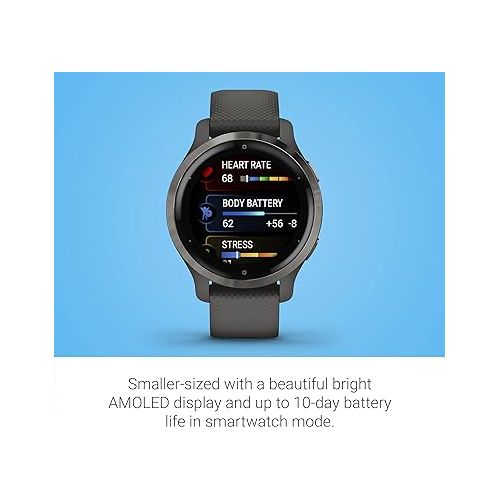 가민 Garmin Venu 2S, Smaller-sized GPS Smartwatch with Advanced Health Monitoring and Fitness Features, Slate Bezel with Graphite Case and Silicone Band